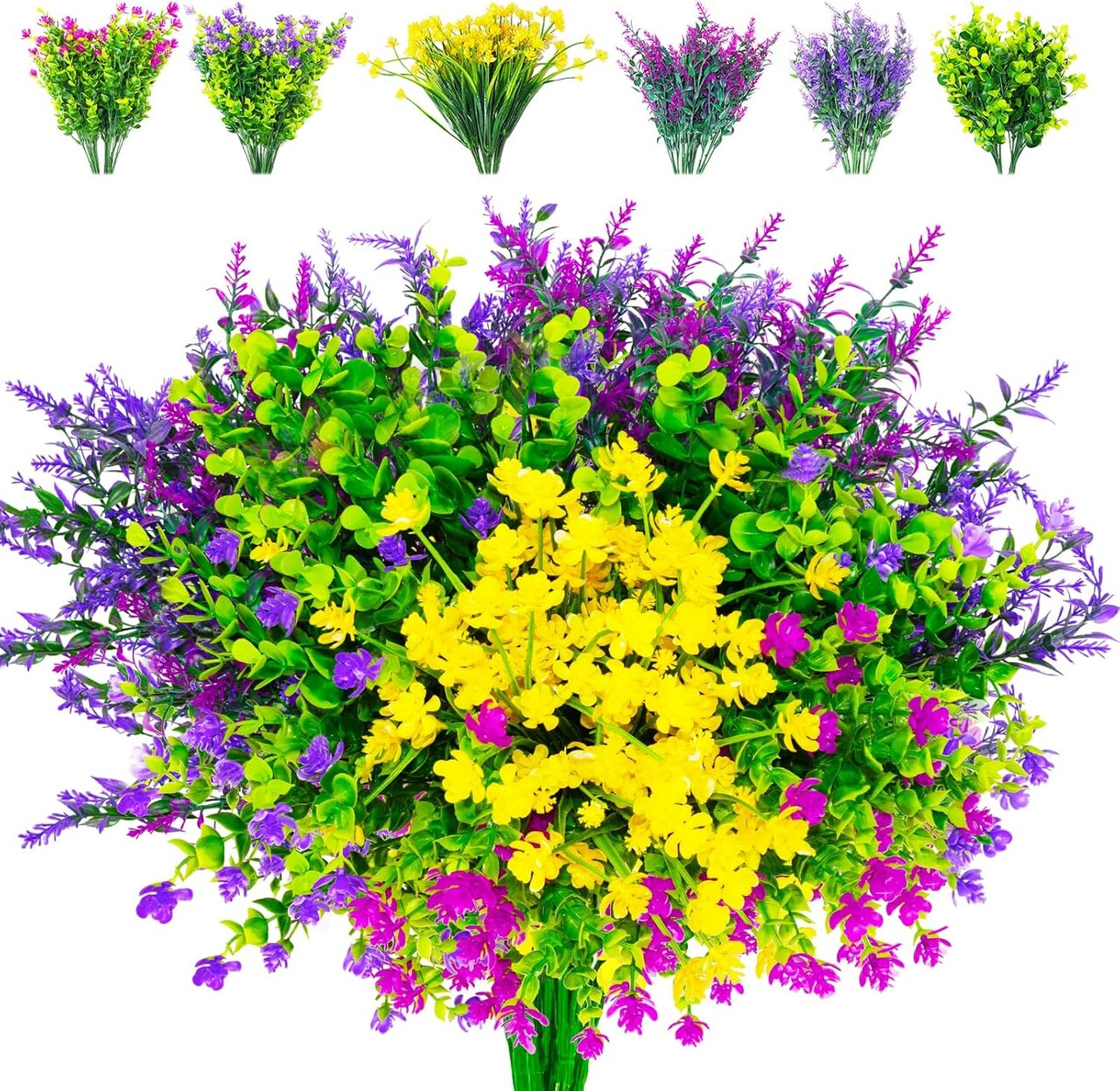 Artificial Outdoor Flowers – 24 Bundles UV-Resistant Faux Boxwood Shrubs, Plastic Fake Plants for Garden, Patio, Porch, Window Boxes & Home Decor